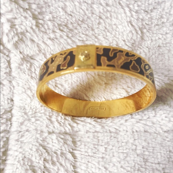 Coach Animal Print Gold Mutli-Brown Bangle - Picture 2 of 7